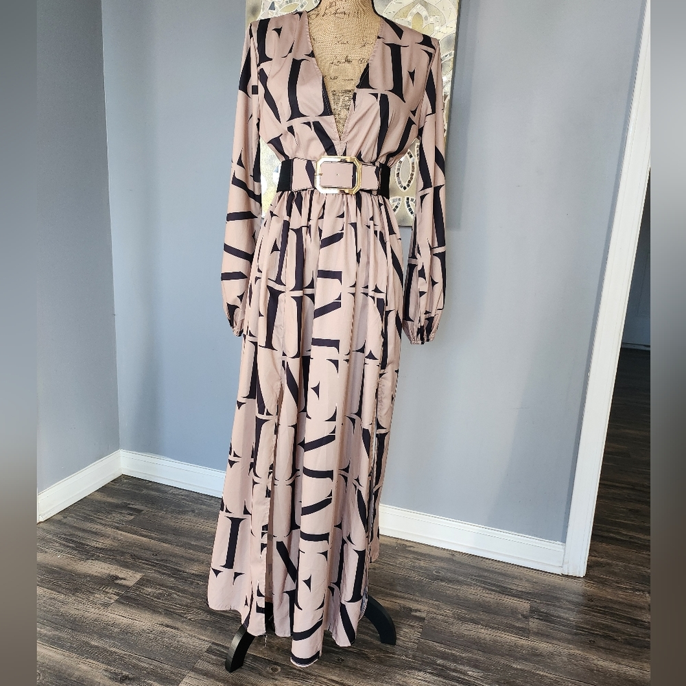 Graphic Split Thigh Belted Dress
